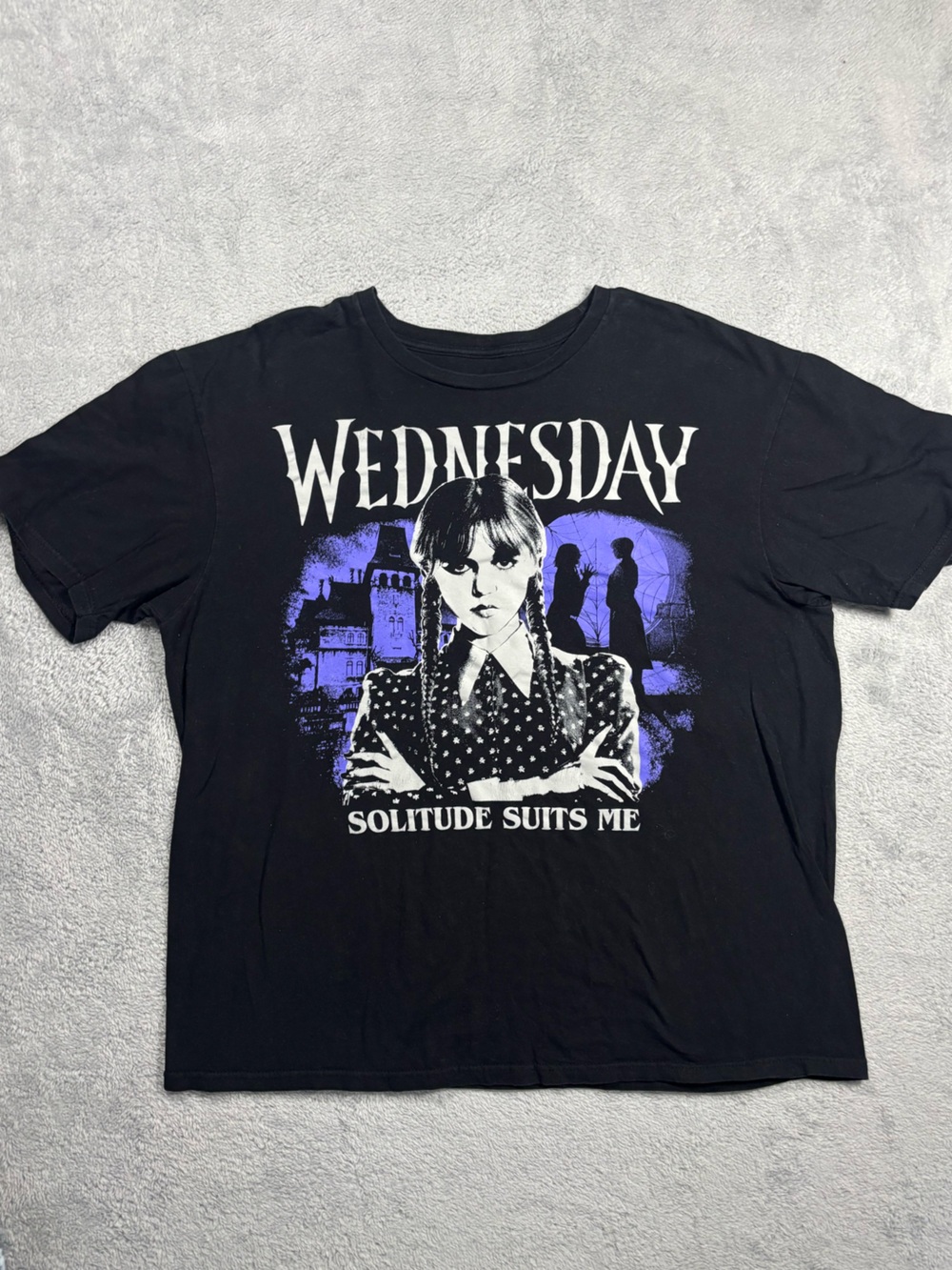 Wednesday Graphic Tee - Black with Purple Print